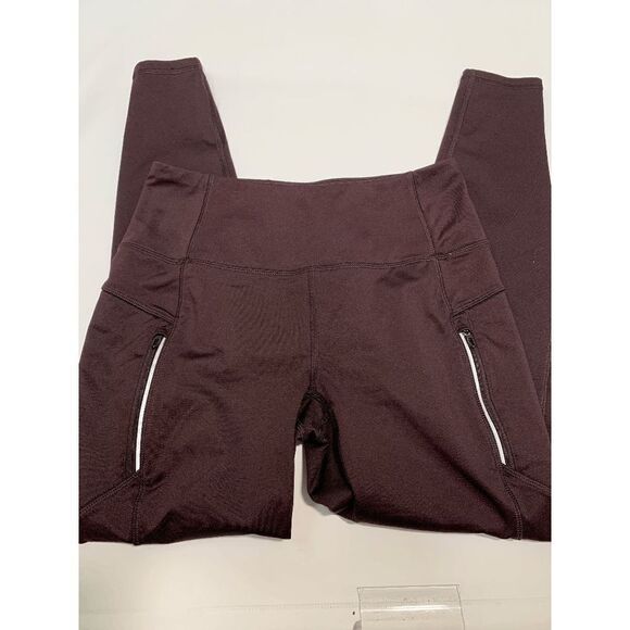 Hind Women's Athletic Elastic Waist Zippered Pocket Slim-Fit Brown Leggings Size - Picture 1 of 4